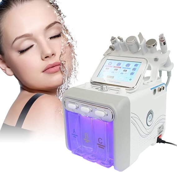 Hydrogen Oxygen Facial Beauty Machine, FAZJEUNE 6 in 1 Oxygen Facial Sprayer Multifunctional Vacuum Face Sprayer Skin Scrubber Spray Dermabrasion Machine Small Bubble Device for Home Spa Salon