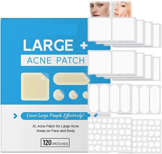 120pcs Large Pimple Patches for Face | Acne Stickers for Face, Forehead, Chin, Neck Zit Breakouts | Big Hydrocolloid Bandages For Body (120 Count)