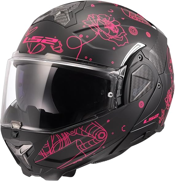 LS2 Helmets Advant II Modular Motorcycle Helmet W/SunShield (Matte Sophia Black/Pink - Small)