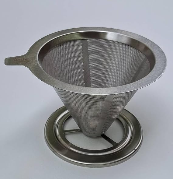 Stainless Steel Coffee Filter; 1-4 Cup, Double Wall Design with Stand, Fits Mugs & Carafes, Special Clearance Price-Only a few remaining.