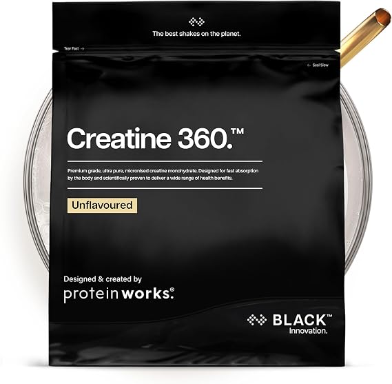 Protein Works | Creatine 360 - Black, Unflavoured, 166 Servings, 500g | Creatine Monohydrate, 100% Purity, 200 Mesh Ultra Fine Micronised Creatine Powder, Instant Mixability, Premium Grade