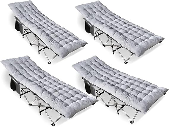 ZONETECH Folding Outdoor Camping Travel Cot and Pad -4 Pack Premium Quality Lightweight Portable Heavy Duty Adult & Kids w/Large Pocket and Cushion (Gray 4-Pack)