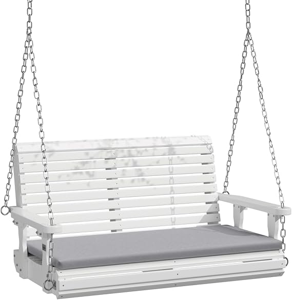 VINGLI 4 FT Heavy Duty Porch Swing with Cushion, 880 LBS Wooden, White
