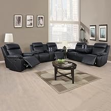 Recliner Sofa Set for Living Room,Reclining Couch Set with 5 Recliner Seats,Leather Reclining Sofa Set with Storage Console/Cup Holders for House/Home Theater(3Pcs Set,Black)