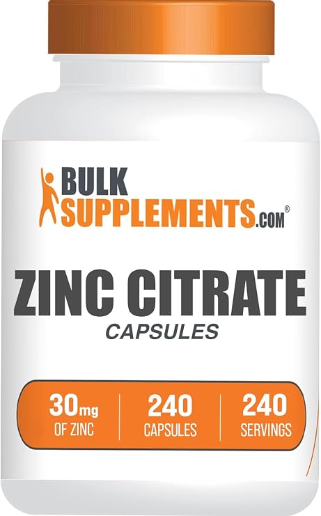 Zinc Citrate Capsules - Zinc Supplements, Gluten Free - 30mg per Serving, 1 Capsule per Serving, 240 Count (Pack of 1)