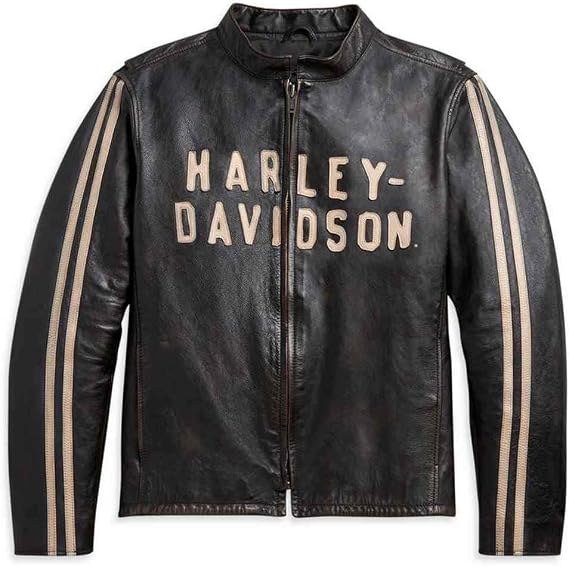 Harley-Davidson Men's Retro Sleeve Stripe Leather Jacket - Black 97009-21VM