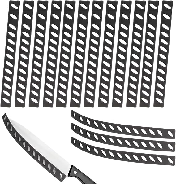 16 Pcs 8 Inch Knife Edge Guards Blade Protector Plastic Knife Edge Cover Sleeves Universal Blade Covers Knife Sheath for Home Chef Kitchen Supplies, Black(12 Straight Type, 4 Curved Type)