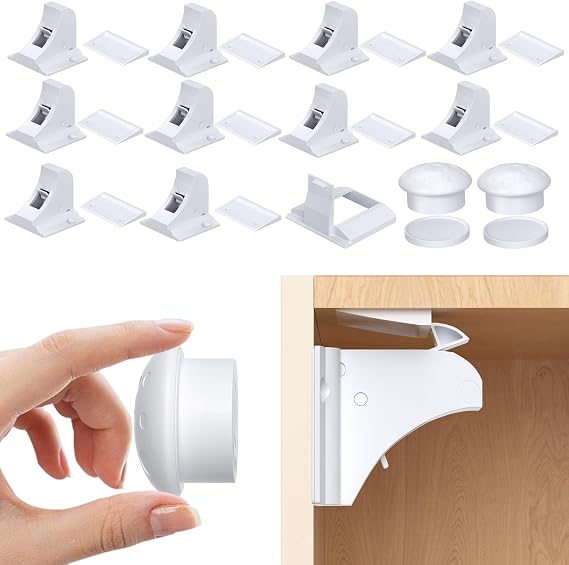 AOSITE Child Safety Magnetic Cabinet Locks 10 Pack+2 Keys Drawer Locks | Baby Proofing Magnetic Drawer Locks for Kitchen with Adhesive No Drilling or Screws Fixed, Baby Safety Cabinet Locks