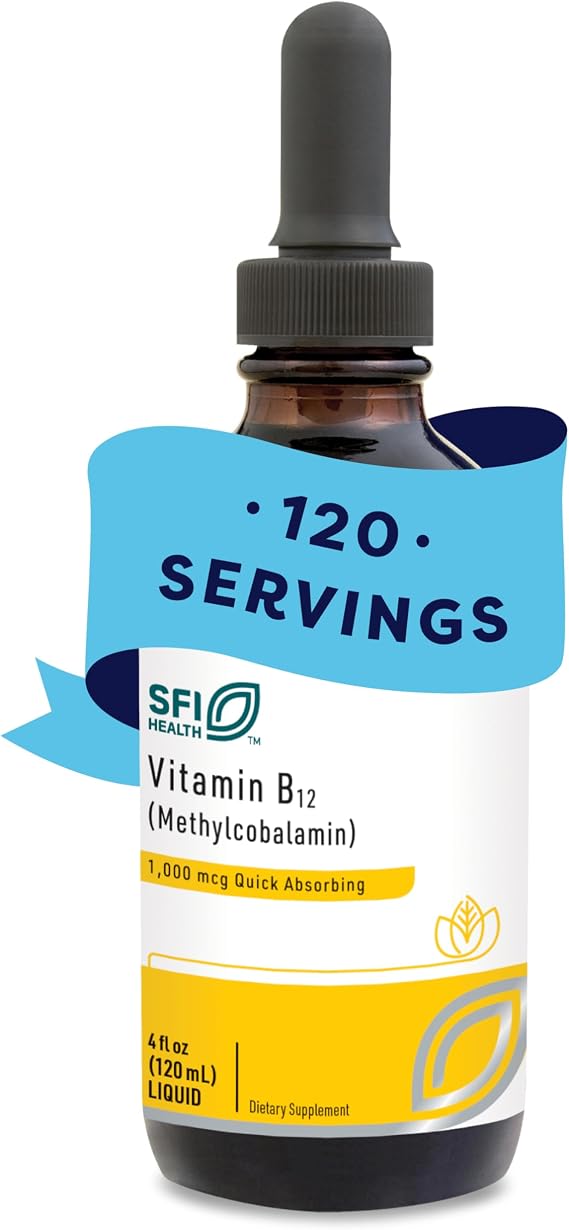 SFI Health Klaire Labs Vitamin B12 Liquid - Methylcobalamin B12 Drops - Formulated for Superior Absorption - Support Healthy Cognition & Efficient Nutrient Delivery - Vegan (120 Servings, 4 Fl Oz)