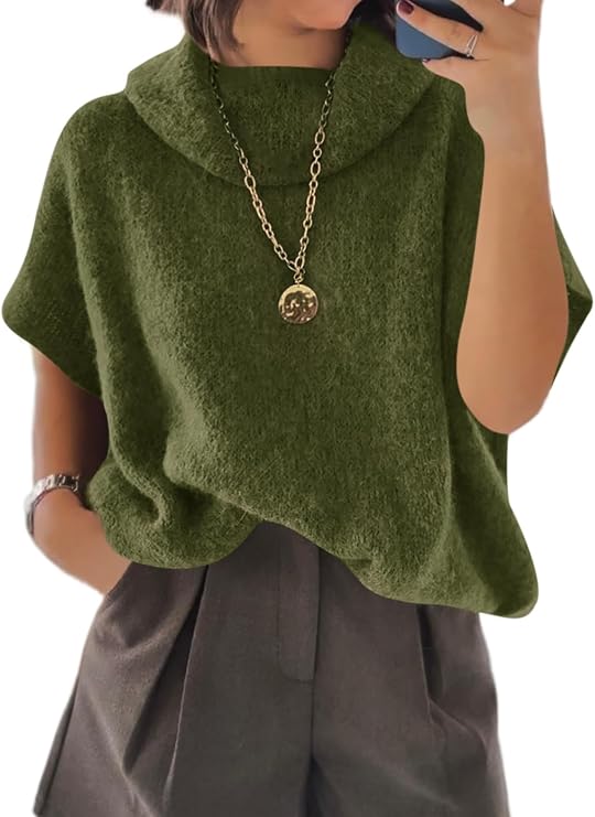 Cicy Bell Womens Oversized Turtleneck Sweaters Short Sleeve Pullover Tops