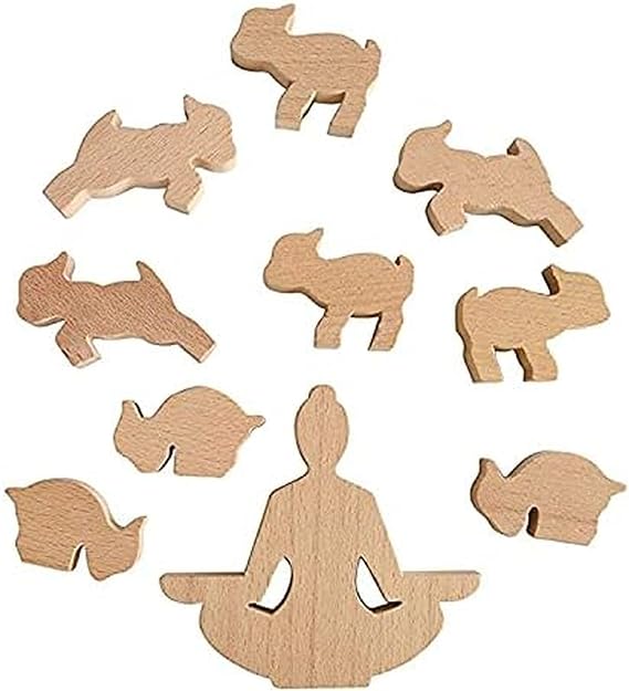 Genuine Fred Goat Yoga Wooden Stacking & Balance Game, Creative Game for All Ages, Solid Wood with Muslin Storage Bag, Enhance Focus and Problem Solving, Great White Elephant or Zen