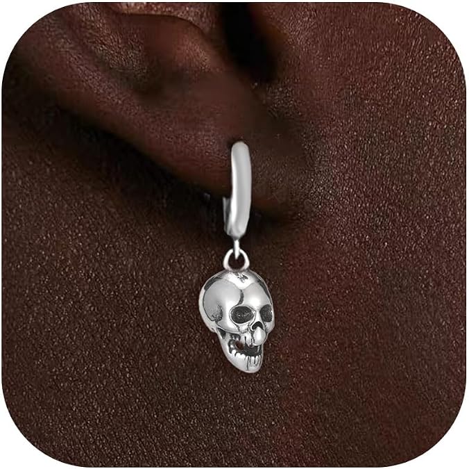 Silver Tone Skeleton Earrings Small Halloween Dangles
