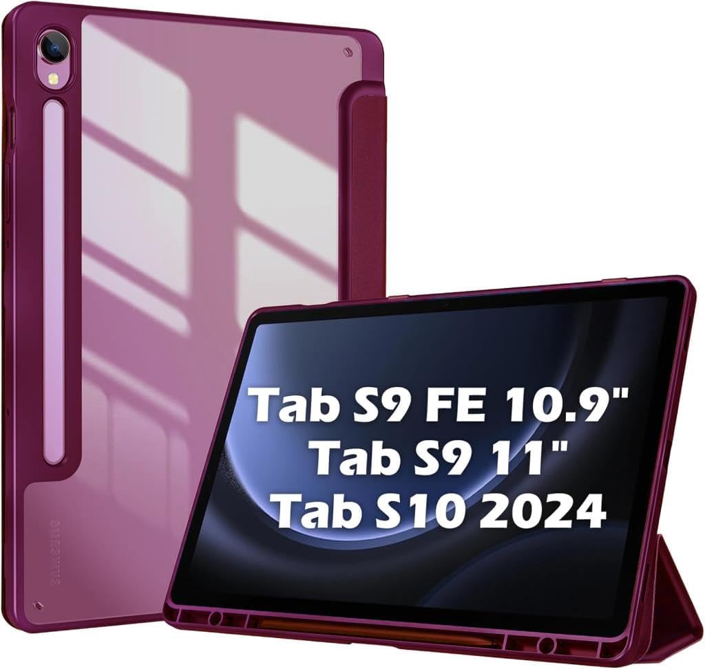 Compatible with Samsung Galaxy Tab S9 FE  S9 11inch Case Graphite Transparent Pen with Compartment X710 X716 X718 X510 X516 Plum