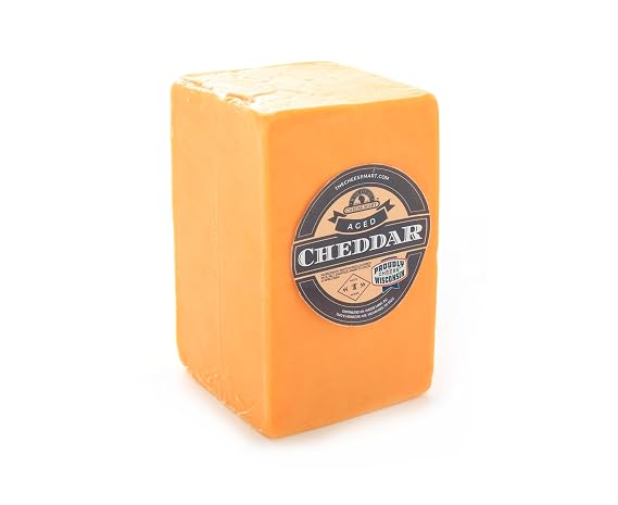 Wisconsin Cheese Mart 1-Year Aged Sharp Yellow Cheddar Cheese Block | 2.5 lb Half Loaf | Rich, Sharp & Creamy Wisconsin Cheddar