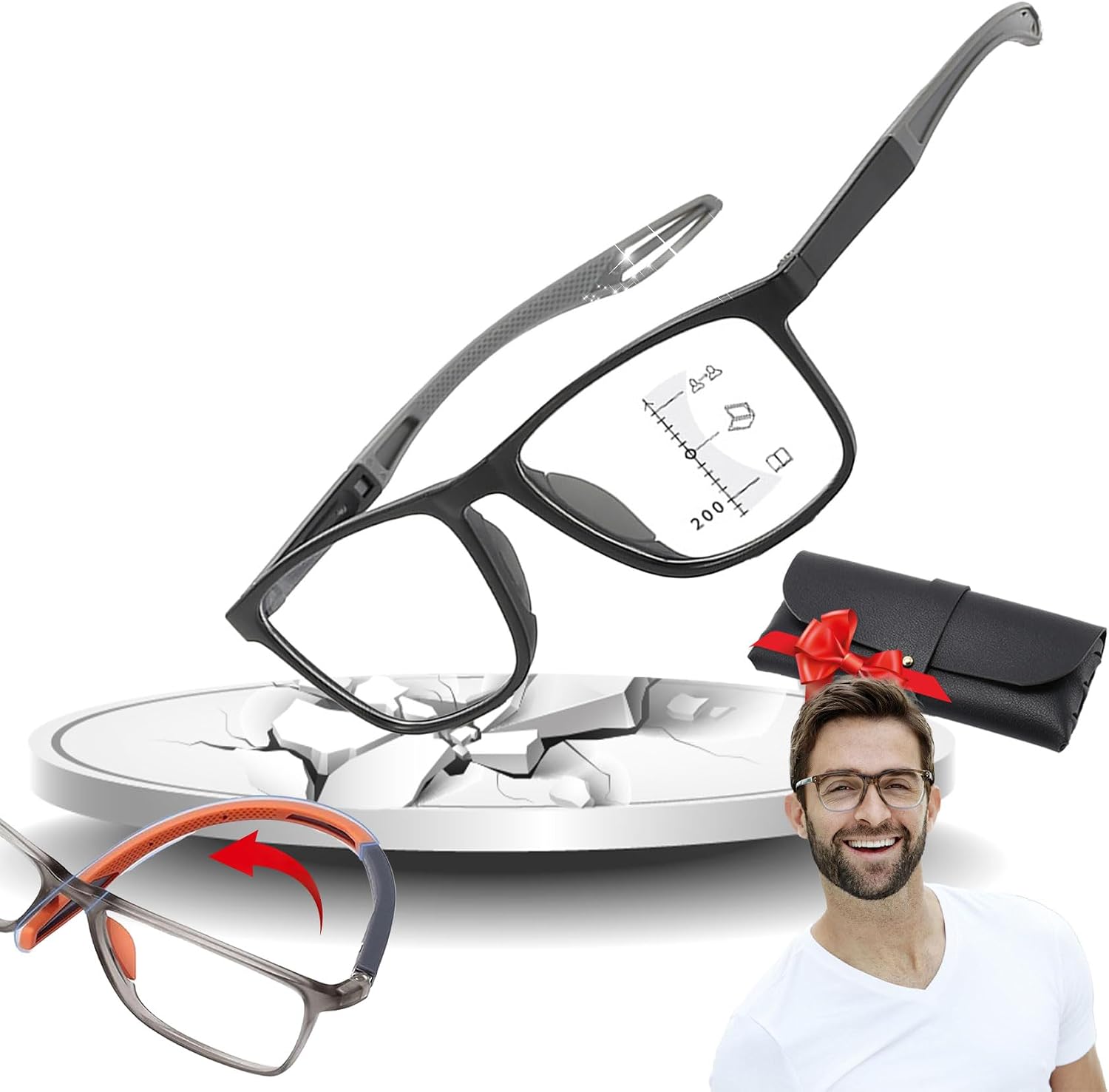Converisely Fashionable Silicone Sports Reading Glasses, Sports Tr Square Frame Ultra-Light Anti-Blue Light Glasses