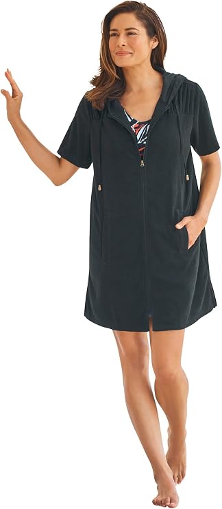 Terry Longer-Length Hooded Zip-Front Swim Cover-Up