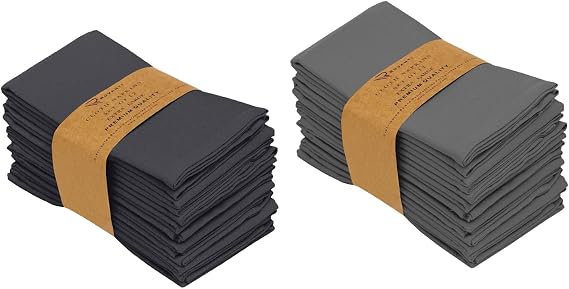 RUVANTI Bundle of 12-Pack Cloth Napkins (18x18 inch) Dark Grey with 12-Pack Cloth Napkins (18x18 inch) Charcoal Grey Cotton Blend. Soft, Washable Kitchen Linen for Dinner, Weddings & Cocktail Parties.