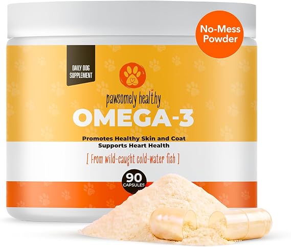 Pawsomely Healthy Omega-3 for Dogs Mess-Free Powder Capsules, No Refrigeration Wild-Caught Anchovy Oil EPA & DHA for Skin, Coat, Joints & Heart All Breeds & Life Stages 90 Count