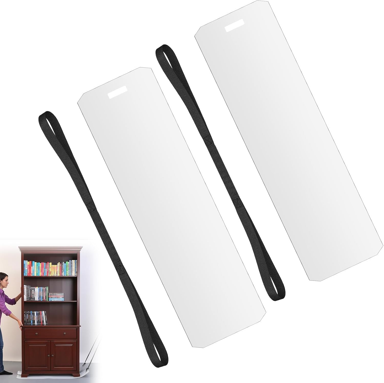 2 Pcs Appliance Sliders for Refrigerators, 48"x 8" Heavy Furniture Moving Slides Pads with Pull Strap, Plastic Moving Furniture Mat for Tile Hardwood Floors Protection