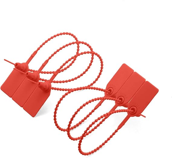 20pcs Plastic High Security Seal With Metal Insert Adjustable Self-Locking Pull Tight Cable Ties Tags Disposable Wire Padlock for Cargo Container Seal Lock Red