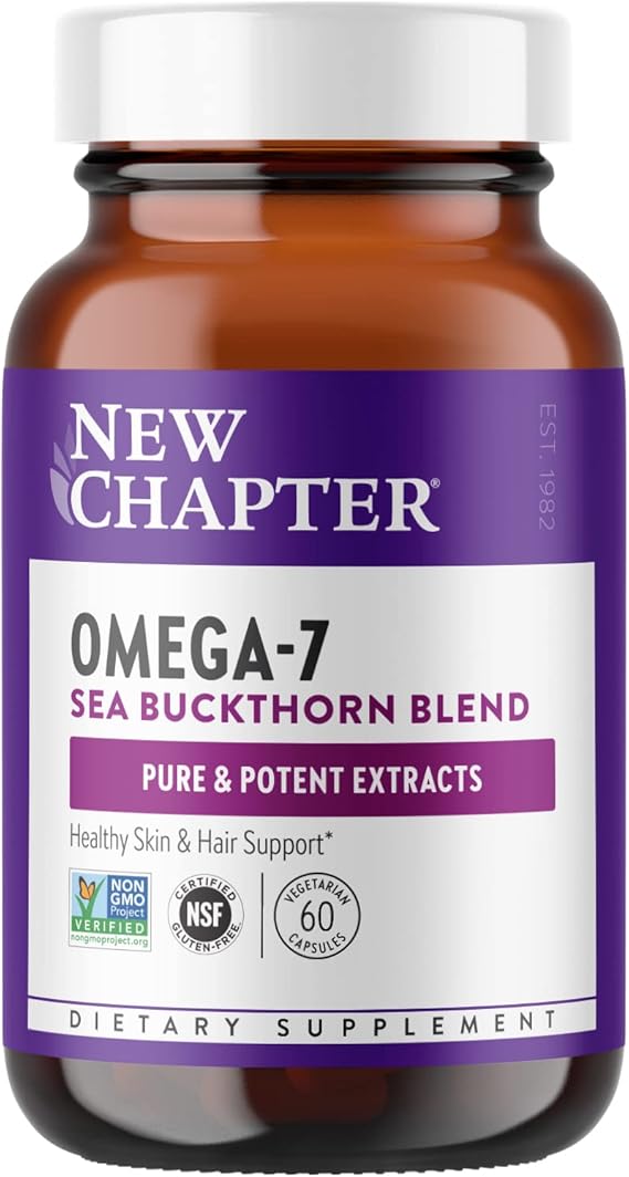 New Chapter Supercritical Omega 7 Supplement, 60 Count | Sea Buckthorn with Plant-Sourced Fatty Acids and Omega 7 for Skin, Mucous Membrane and Hair Support, Vegetarian