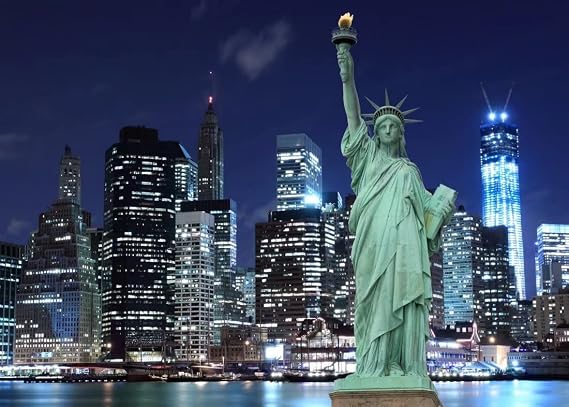 BELECO 5x3ft Fabric Statue of Liberty Backdrop New York City Skyscraper Urban Night Scene Skyline Background Cityscape Landmark Home Decor NYC Party Decorations Birthday Shoot Video Studio Props
