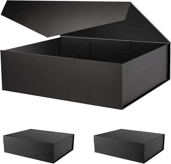 PACKHOME 17x14.5x5.5 Inches, 3 Extra Large Gift Boxes with Lids, Magnetic Closure Boxes for Clothes and Large Gifts (Matte Black with Grain Texture) | sturdy cardboard,matte grain texture,extra large capacity,bulk gifting,foldable,reusable for men's gifts,jackets,coats
