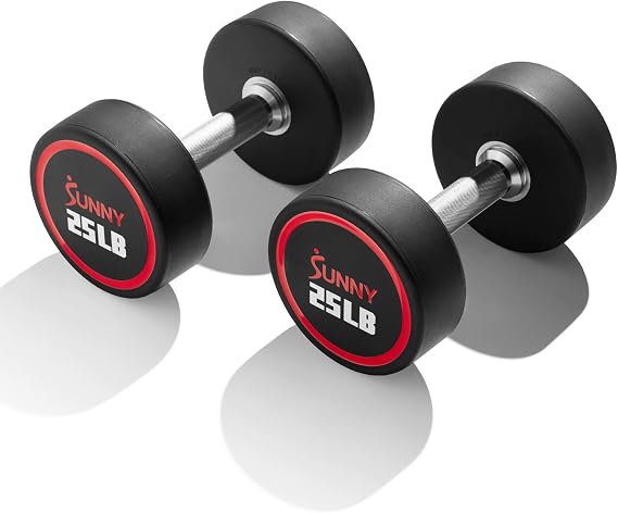 Sunny Health & Fitness Premium Round Dumbbells for Strength Training 5-50 lb