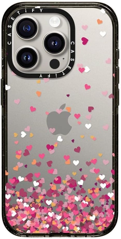 CASETiFY Impact Case for iPhone 15 Pro, MIL Standard Compliant Meets 4 Times the Requirements of MIL-STD-810G, Passed Drop Testing From 8.2 Feet 2.5 m, Confetti Hearts, Clear Black