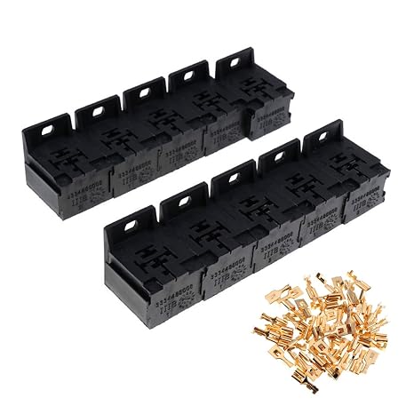 10 PCS Relay Base Holder, 12V/24V 30-80A 5 Pin Socket with 50 Terminals 6.3mm/0.24In Kits, for Automotive Car Truck Marine Boat (Black)