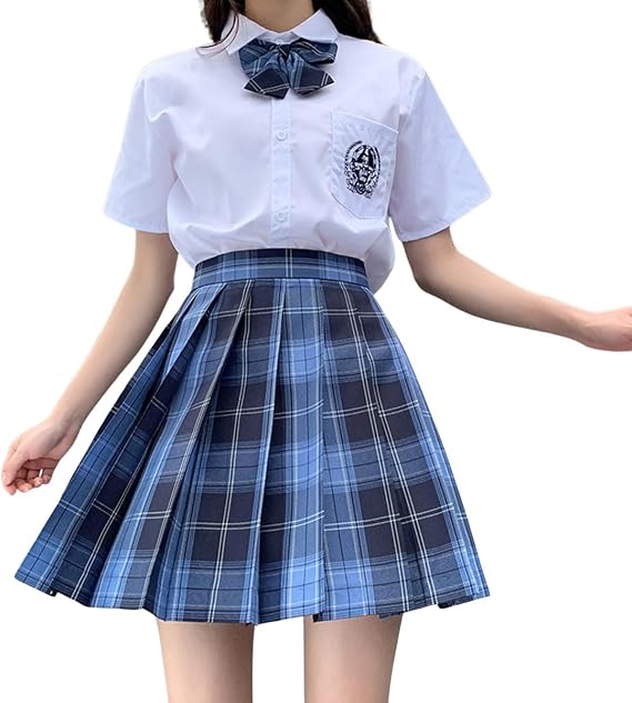 Women's Girls Plaid Pleated Skirt High Waisted Japanese School Uniform A-line Pleated JK Skirt Skater Tennis