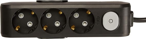 Viko Multi-Let 3-Piece 2 meter Socket, Black, Keyed, Grounded, Child Protected
