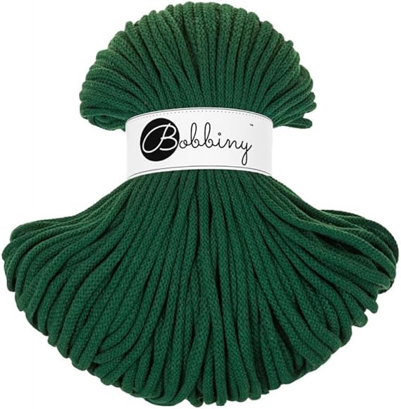 Bobbiny Premium 5mm Braided Macrame Cord (Pine Green) 108yds/330ft (100% Recycled Cotton)