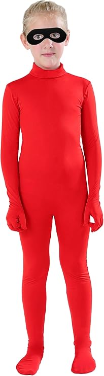 Full Bodysuit Include Felt Eye Mask Kids Dancewear Solid Color Spandex Zentai Child Unitard