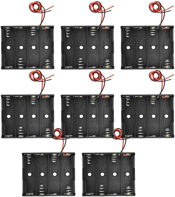 (Pack of 8) 4 AA Battery Holder with Leads - 6V (4 X 1.5V) Plastic Battery Case for DIY Electronics Projects, Toys
