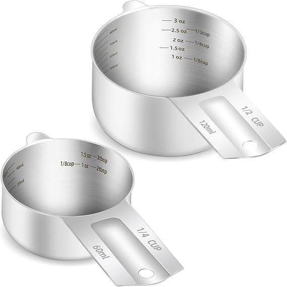 1PCS 1/2Cup(120ml) and 1PCS 1/4Cup(60ml) Inner Scale Measuring Cup Bundle