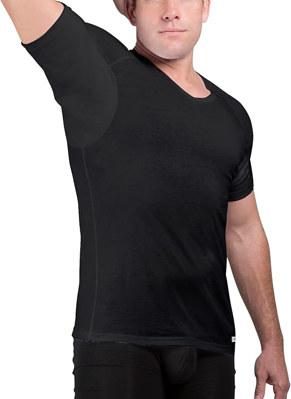 Ejis Men's Sweatproof V-Neck Cotton Undershirt with Sweat Pads, Classic Fit