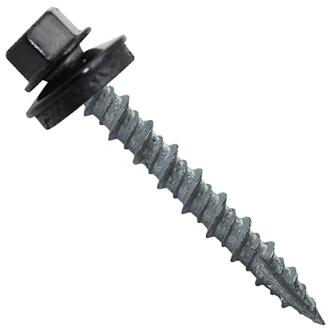 10 x 1-1/2" Black Metal Roofing Screws - Hex Washer Head- Self-Starting/Tapping - EPDM Washer. 1 x 250 Count Bag - 250 Screws