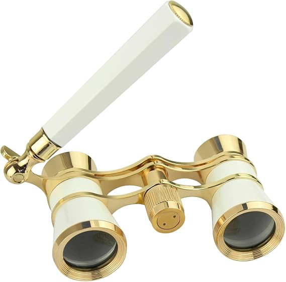 BLACKICE Opera Glasses, 3X25 Theater Binoculars, Mini Compact Opera Glasses with Adjustable Handle, Portable Binoculars for Women Adults Kids, Ideal for Concert Theater Opera (White with Handle)