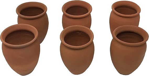 (6 Pack) Jarritos de Barro - Cantaritos Para Bebida - 10 Onces Clay Cups