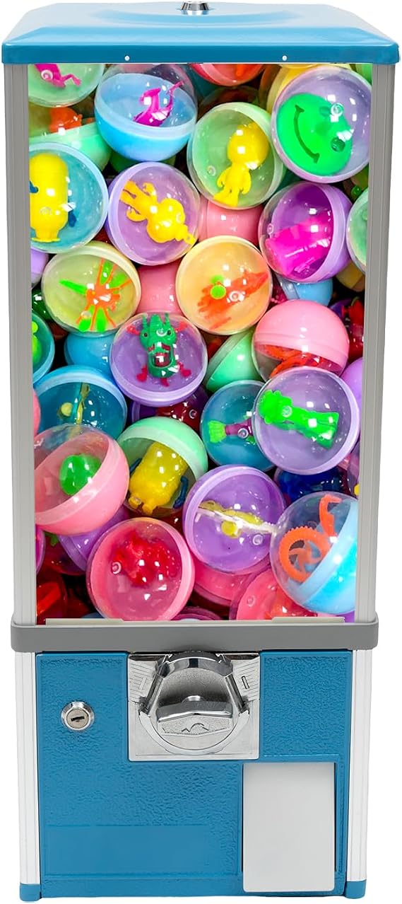 Candy Vending Machine, Modern Freestanding Gumball Vending Device in Game Stores and Retail Stores Vintage Style for 1.77inch-2.2inch Gadgets Height 26.38inch (Blue, 1)