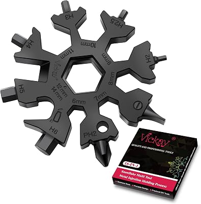 Vickay 18 in 1 Snowflake Multi Tool, Phillips Flat Screwdriver KitWrenchBottle Opener, EDC Camping Gear, Gifts for Men Black