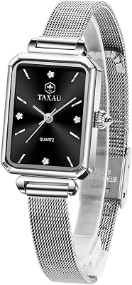 Stainless Steel Watches for Women,Classisc Dial Mesh Bractelet Ladies for Small Wrists Rectangle Face,Exquisite Crown,Vintage Waterproof,reloj para Mujer