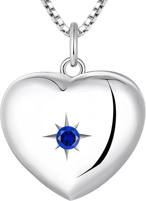YL Heart Locket Picture Necklace Sterling Silver Personalized Photo Pendant Birthstone Jewelry for Women
