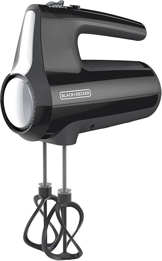 BLACK+DECKER Hand Held Mixer MX610B, 5-Speed | 350W hand mixer with Turbo Boost, beaters, whisk, dough hooks and snap-on storage case.