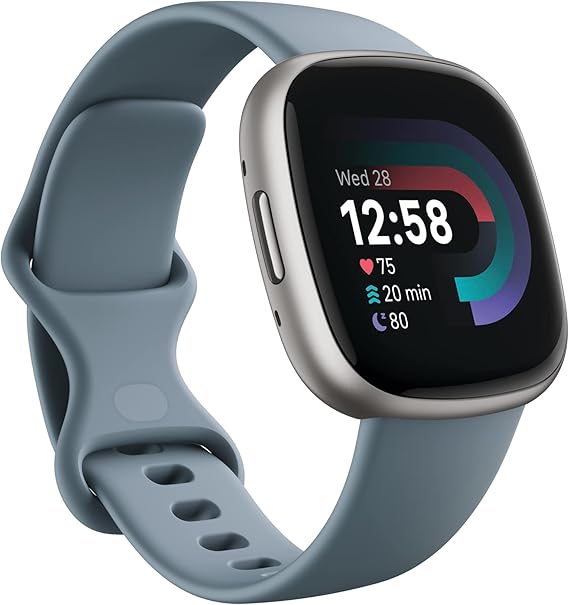 Google Fitbit Versa 4 Fitness Smartwatch, Waterfall Blue/Platinum