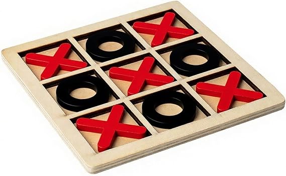 Wooden Tic Tac Toe Set Classic Noughts & Crosses Board Game | 1 piece wooden tic tac toe board game set, classic noughts and crosses tabletop game for family adults indoor outdoor