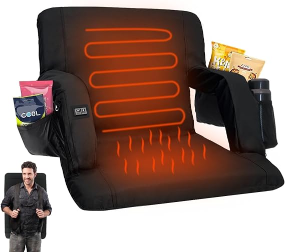 Double Heated Portable Reclining Bleachers Back Chair, Stadium Seats with Heated Back and Cushion, Outdoor Chair Cushion, Beach Chair , Stadium Chair with Back and Arm Support for Sport Events
