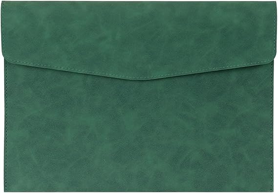 PU Leather Document File Folder,Thin A4 Folder Envelope File Organizer Storage Bag, Receipt Contract Case with Magnetic Closure (Green)