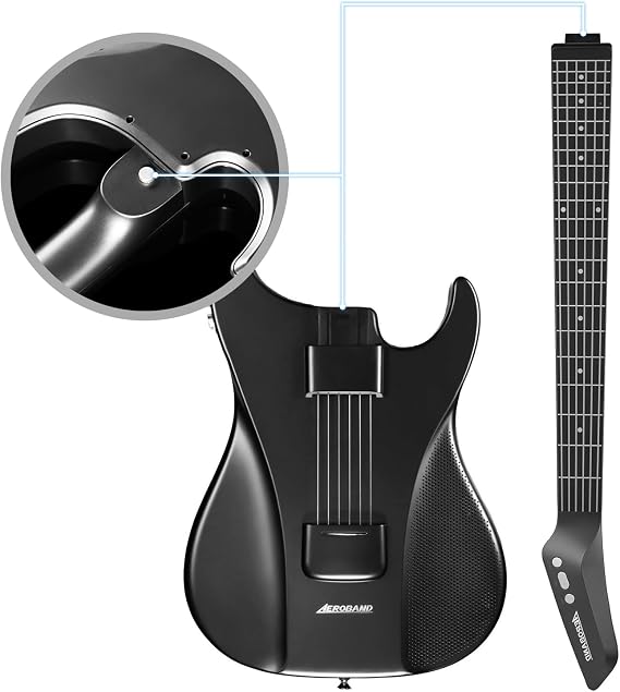 AeroBand Guitar Smart Guitar With Silicone Strings, Travel Silent Guitar With Detachable Fretboard, Headphone Jack, Built-in Speaker and Drum system, Aeroband APP Play, MIDI Guitar (2023)